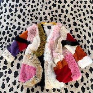 Beulah Multicolor Faux Fur Collar Jacket — Pink, Yellow, Black, Cream
